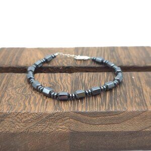 8 Inch Sterling Silver Magnetite And Hematite Stones Bracelet B290
